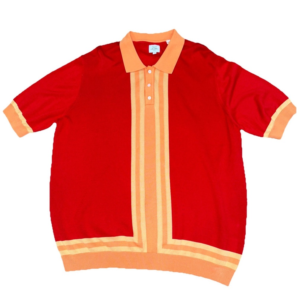 Max 'n Chester Knit Polo‎ Shirt Men's XXL Red Striped Cotton/modal  Casual